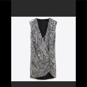 NWT ZERA DRAPED SEQUIN DRESS